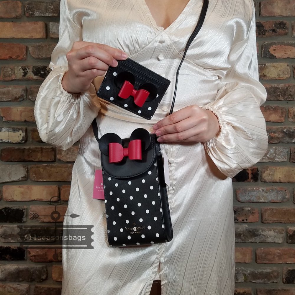 AUTHENTIC Kate Spade Minnie Mouse North South Flap CROSSBODY and CARD HOLDER